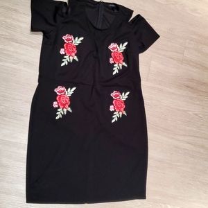 Ashley Stewart knee length black floral dress.